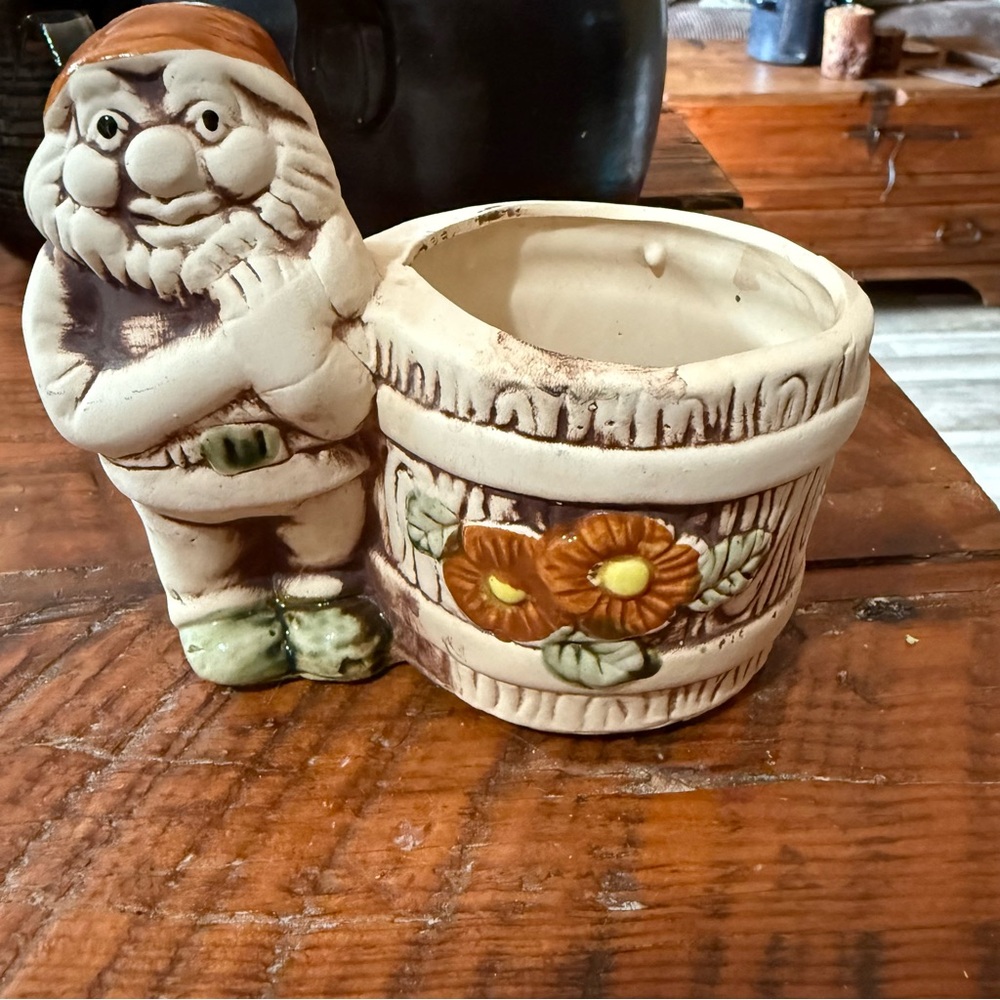Vintage Gnome Planter with Floral Design
